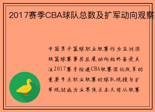 2017赛季CBA球队总数及扩军动向观察