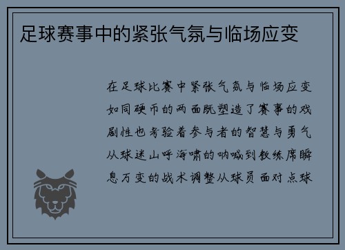 足球赛事中的紧张气氛与临场应变